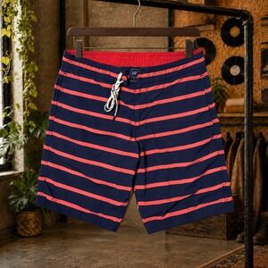 Gap Mens Striped Board Shorts Navy Blue Red Swim Trunks Size M